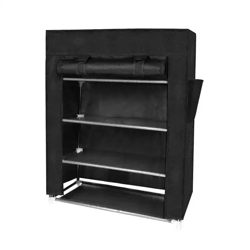 J&V TEXTILES 4 Tier Shoe Rack with Side Pocket Holds 24 Shoes Black
