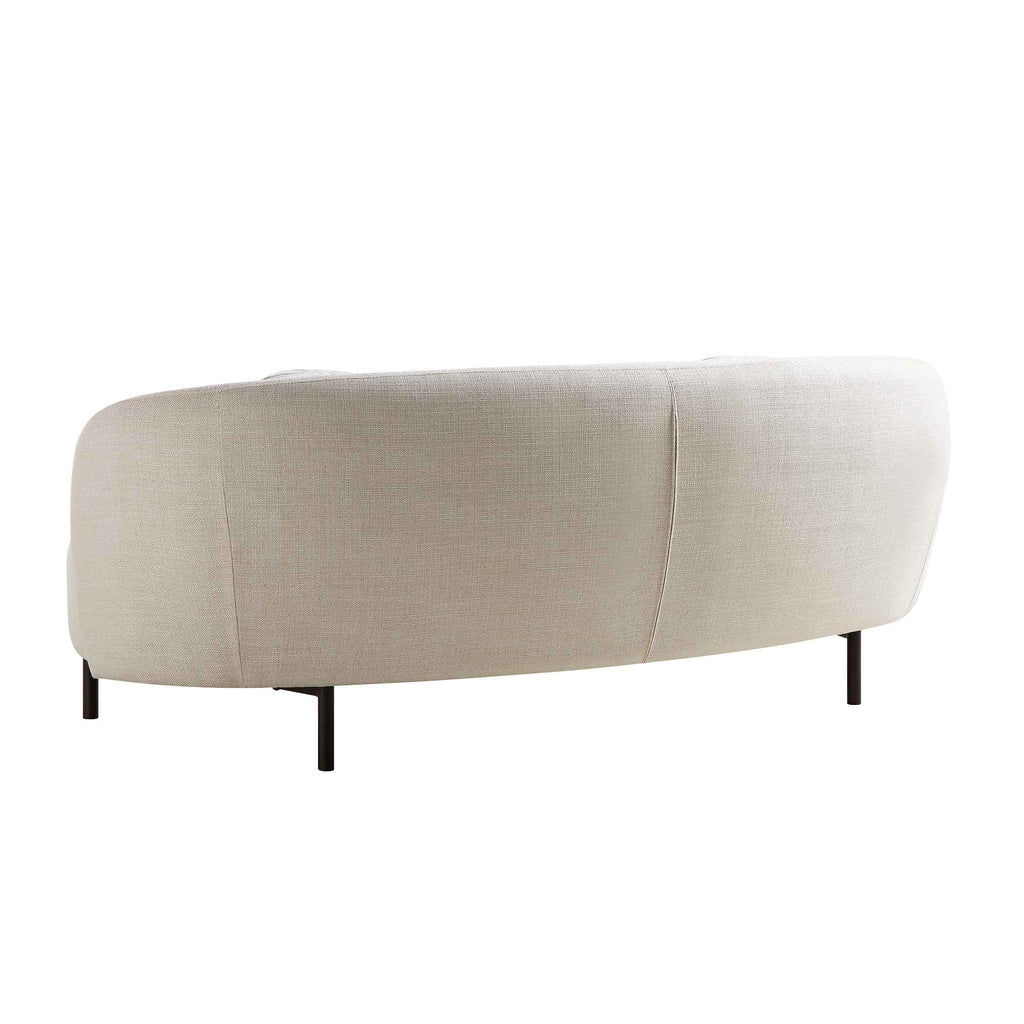 Divano curvo a 3 posti con cuscini a sfera, misto lino beige