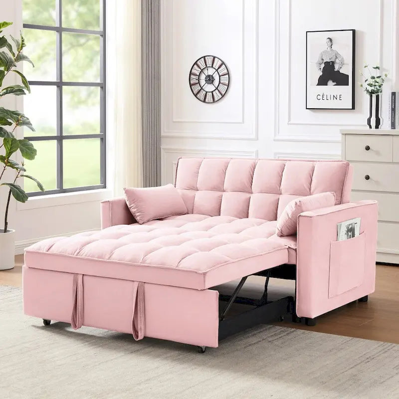 Divano letto 3 in 1 in velluto convertibile con letto estraibile e schienale reclinabile