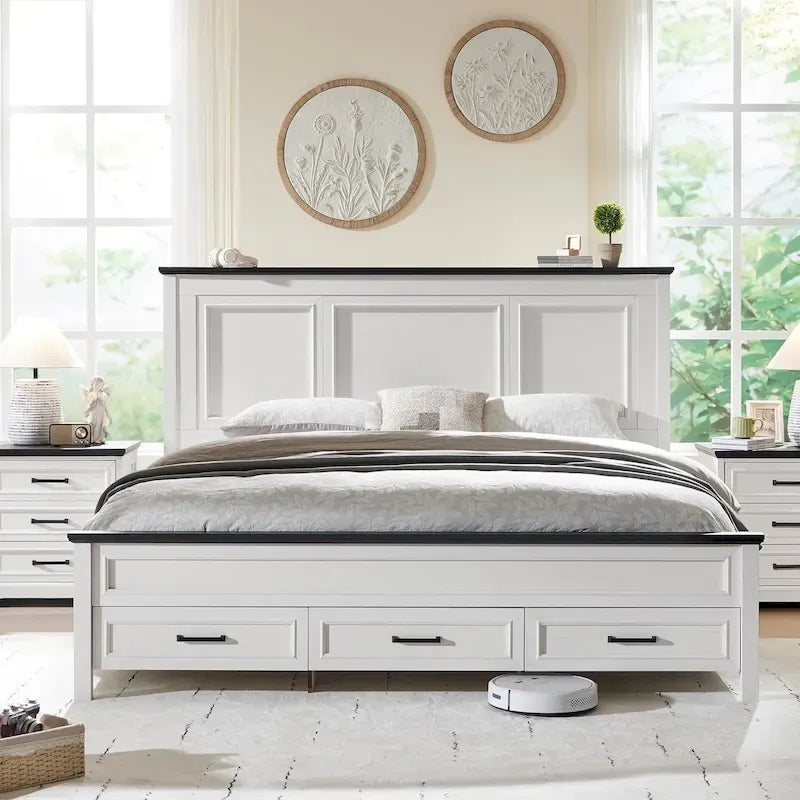 Struttura Letto Matrimoniale King Size in Legno Stile Rustico con Testiera, Base a Piattaforma