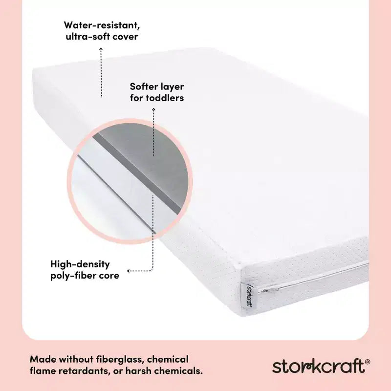 Storkcraft 6" Water-Resistant Grow-with-Me Dual-Sided Baby Crib and Toddler Bed Mattress: Firm Feel, Removable Mesh Cover, Fiber Fill