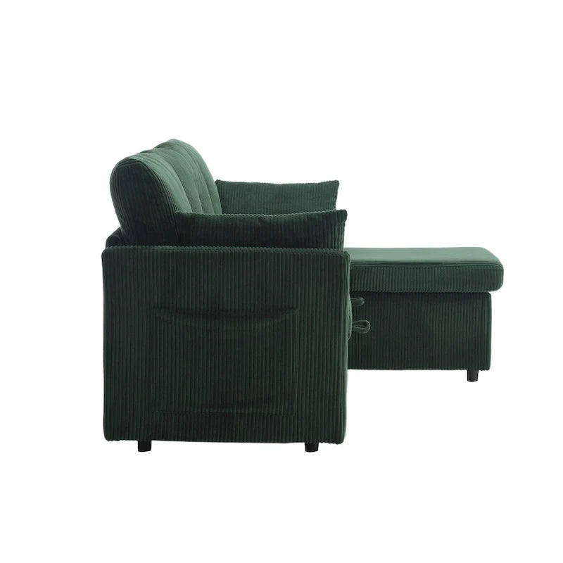 Divano Sezionale a L con Chaise Reversibile, Rivestimento in Velluto a Coste/Ciniglia, con Bracciolo Portaoggetti e Tasca Laterale