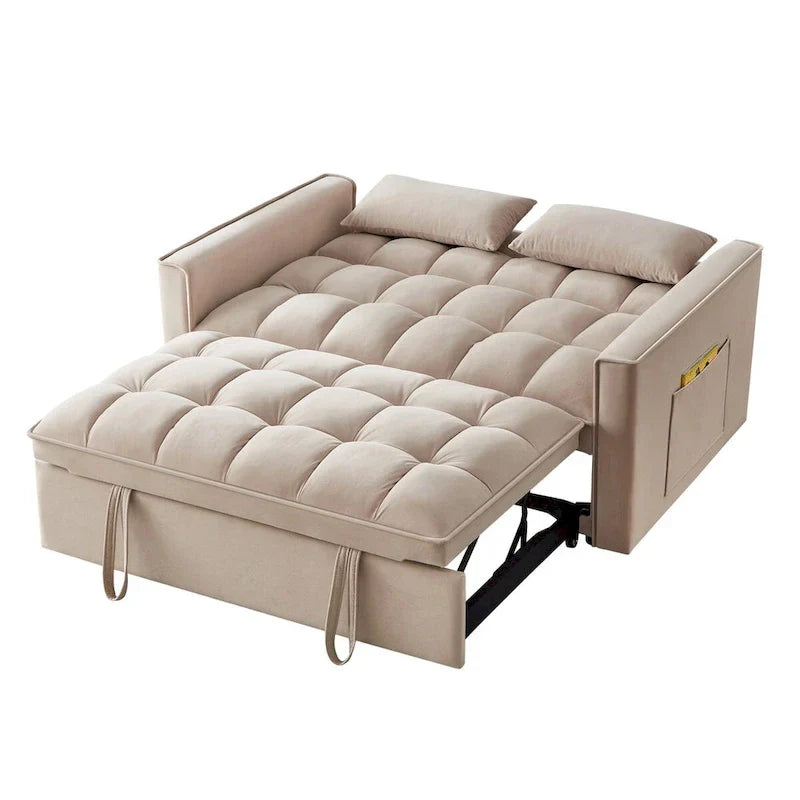 Divano Letto Estraibile 4-in-1 - Divanetto in Velluto - Divano Letto Convertibile con Schienale Reclinabile, 2 Tasche Laterali
