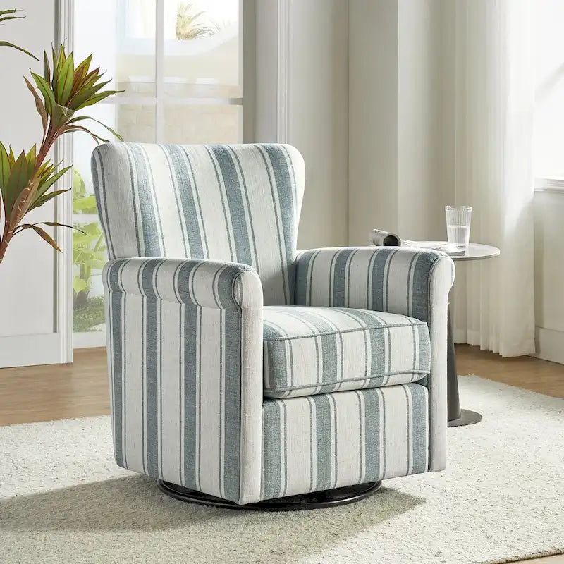 Poltrona girevole a dondolo Georg Comfortable Floral Fabric con braccioli arrotolati di HULALA HOME