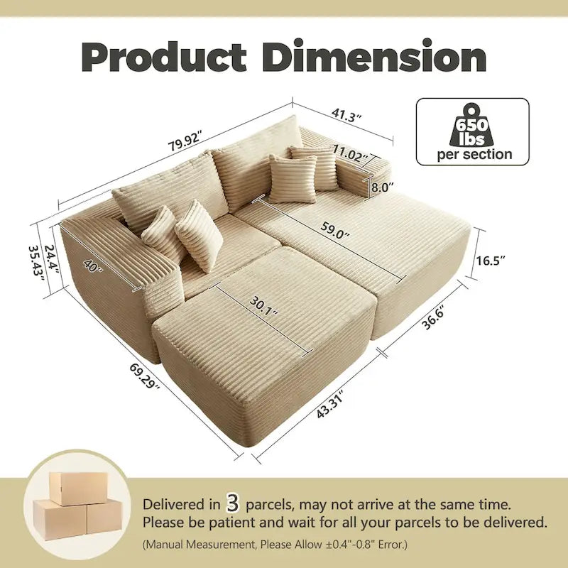 Divano componibile moderno HOOOWOOO in peluche a L con pouf rimovibile