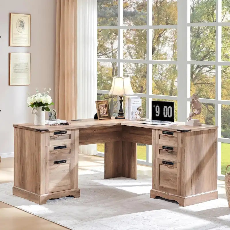 60 Scrivania Direzionale a L da Fattoria, Scrivania ad Angolo in Legno, Scrivania per Computer