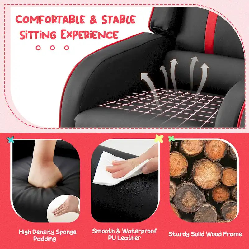Poltrona Reclinabile Ergonomica Gymax per Bambini in Pelle con Poggiapiedi