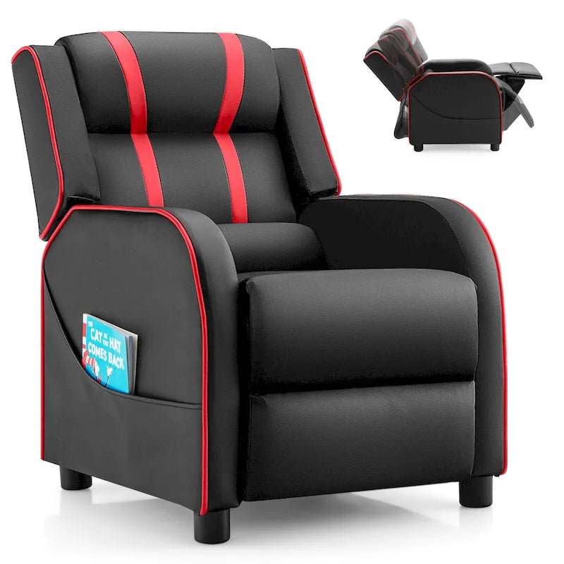 Poltrona Reclinabile Ergonomica Gymax per Bambini in Pelle con Poggiapiedi