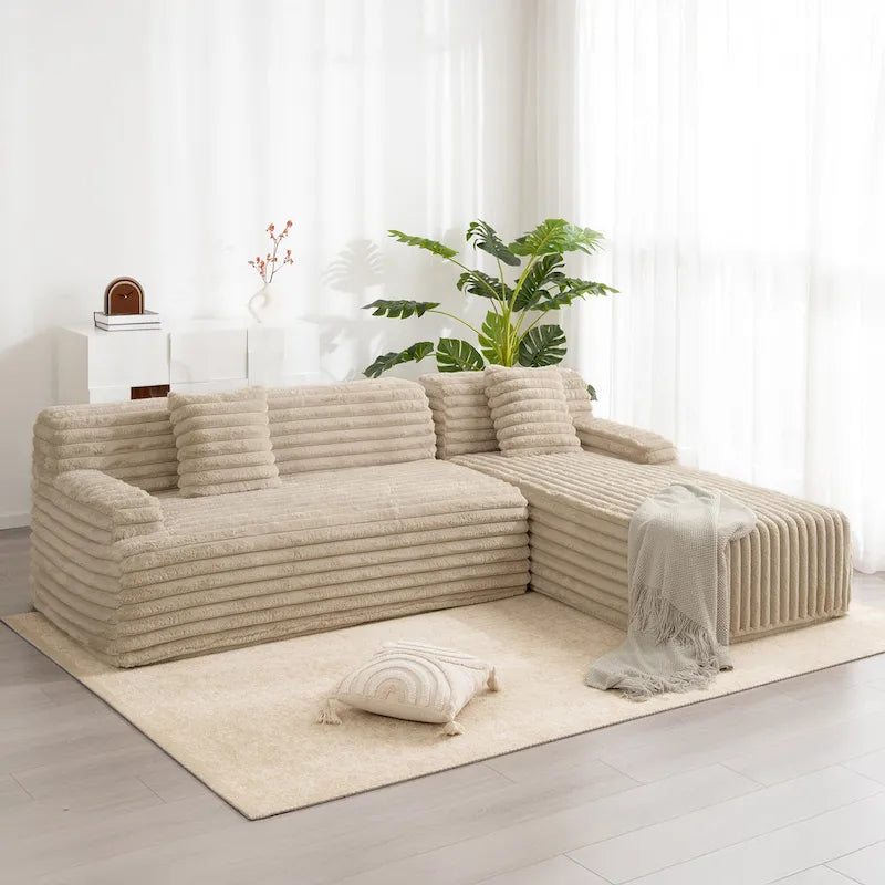 Divano componibile Cloud, divano moderno imbottito con 2 cuscini decorativi, divano combinabile liberamente, divano componibile a L