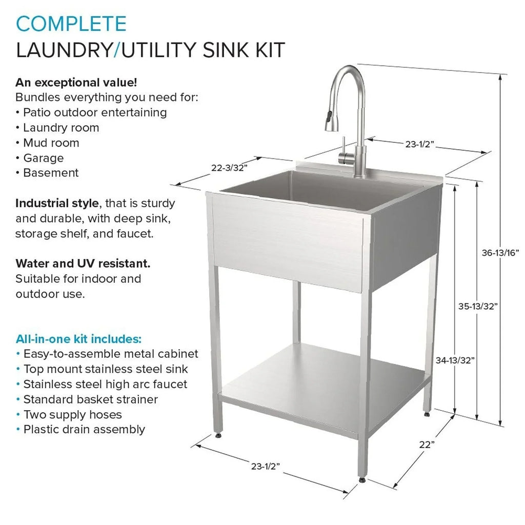 Lavatoio e mobile in acciaio inox 24" L x 22" P x 35" H