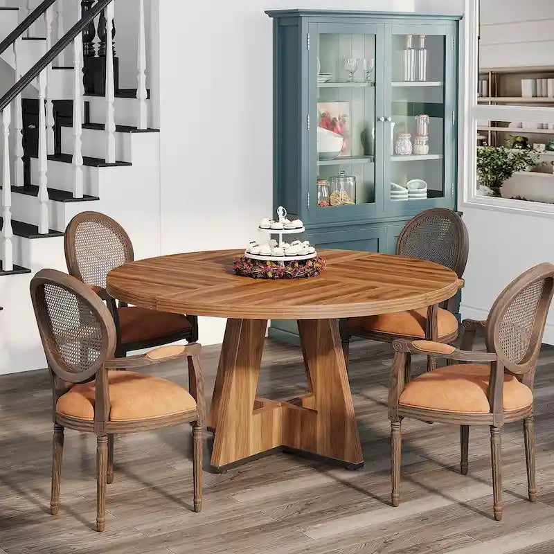 Tavolo da pranzo rotondo da 47 pollici per 4 persone, in legno stile rustico per cucina sala da pranzo soggiorno