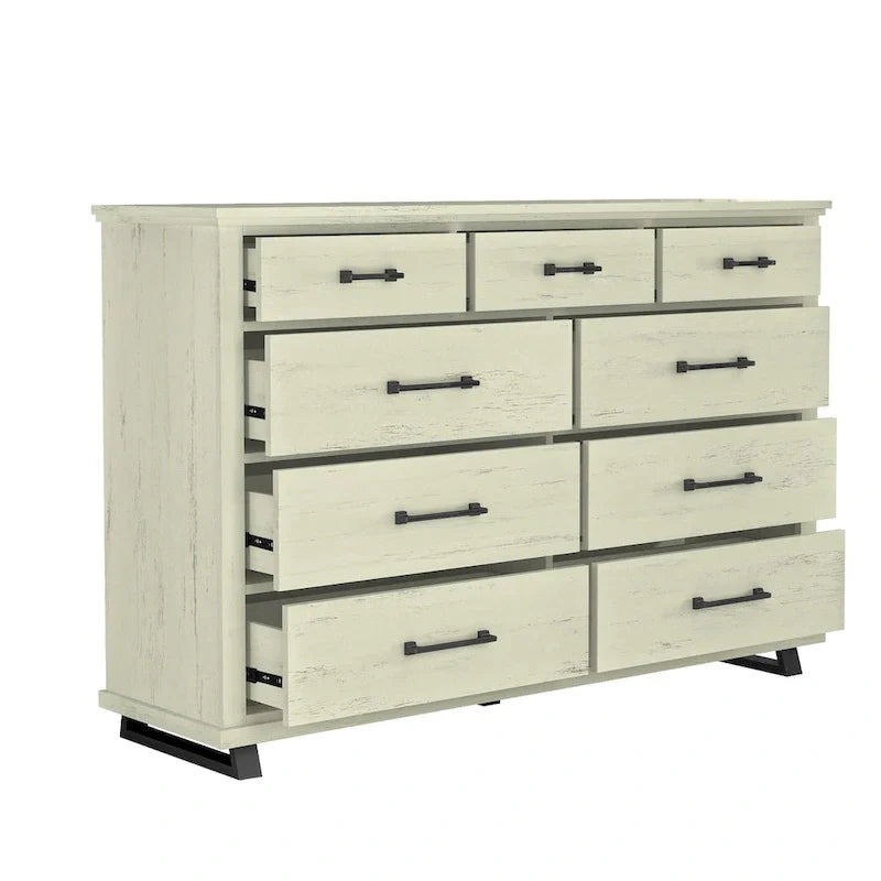 Set camera da letto 4 pezzi stile rustico - 2 comodini, 1 cassettone e 1 comò