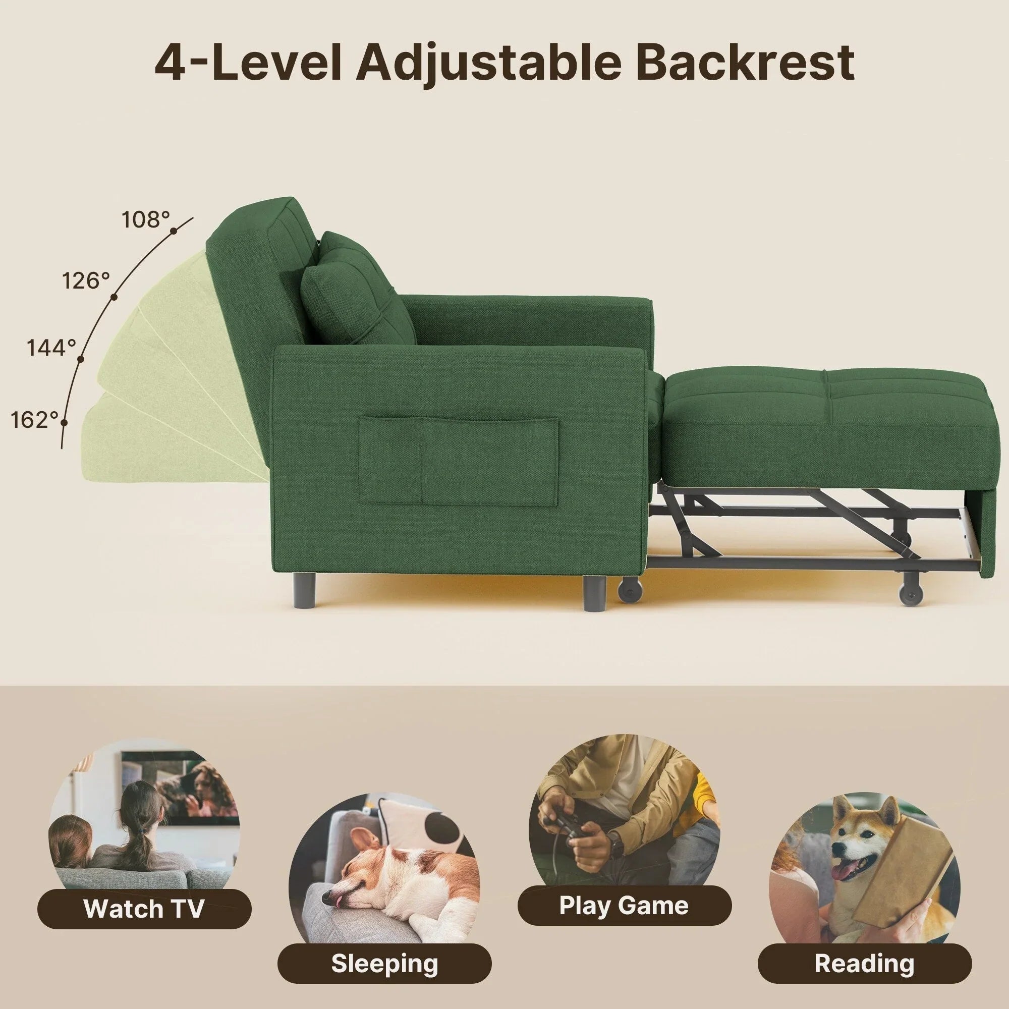 Divano letto trasformabile 3-in-1, Poltrona letto estraibile, Letto pieghevole convertibile per soggiorno