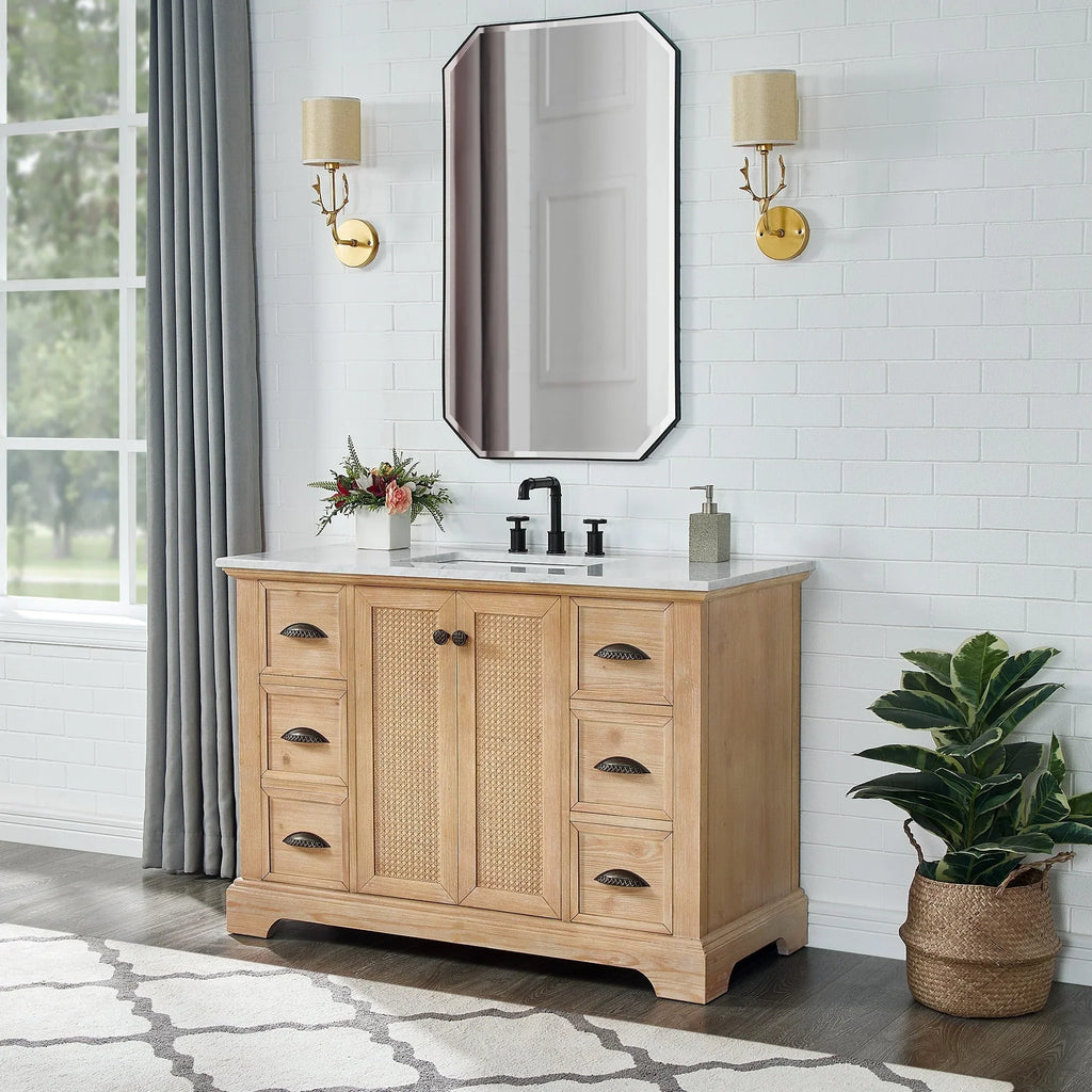 Mobile bagno Hervas con top in marmo naturale senza specchio