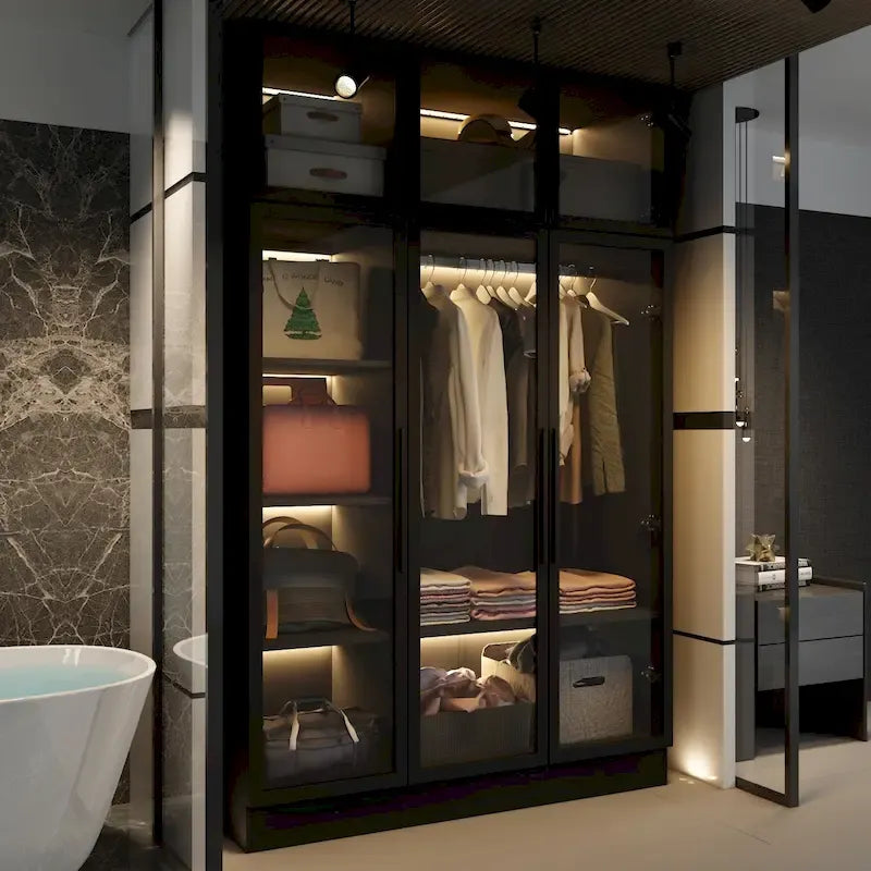Armadio con ante in vetro da 120 cm con luce LED integrata