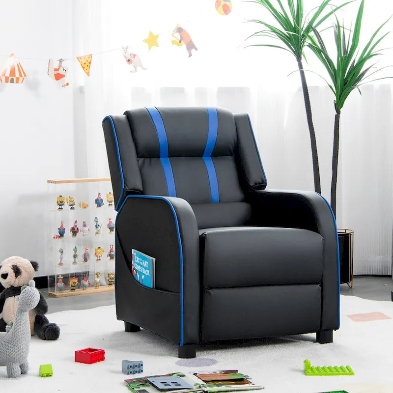 Poltrona Reclinabile Ergonomica Gymax per Bambini in Pelle con Poggiapiedi