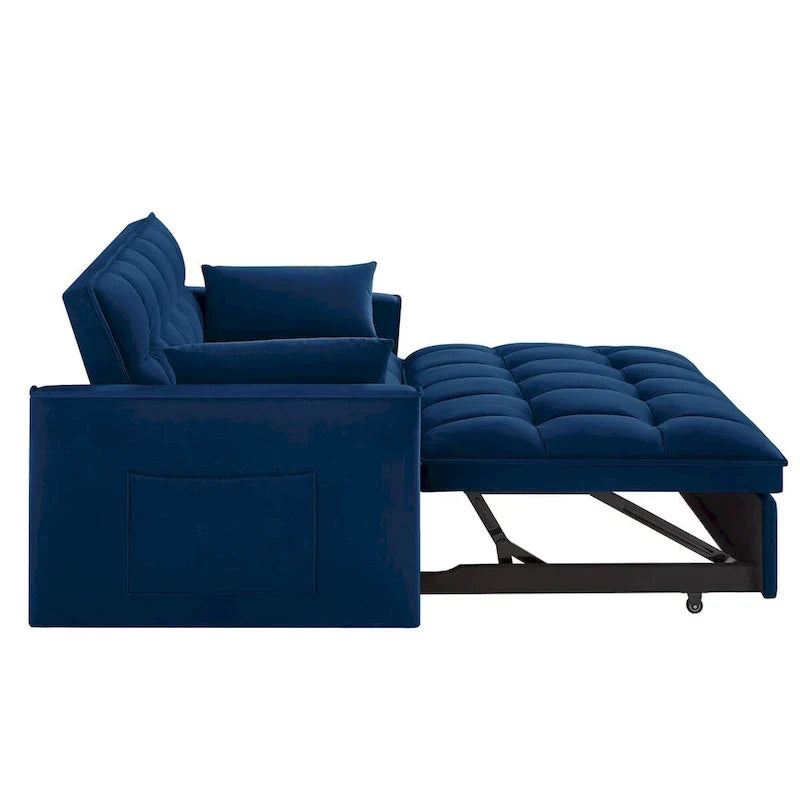 Divano letto a due posti 4 in 1 con braccioli e tasche portaoggetti, divano letto estraibile multifunzionale trapuntato con schienale regolabile