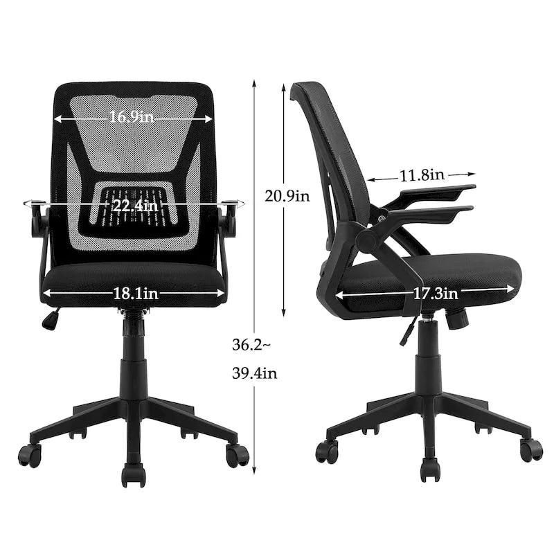Javlergo Sedia da Ufficio Girevole a Schienale Medio con Supporto Lombare, Sedia da Scrivania Ergonomica da Computer in Rete con Braccioli