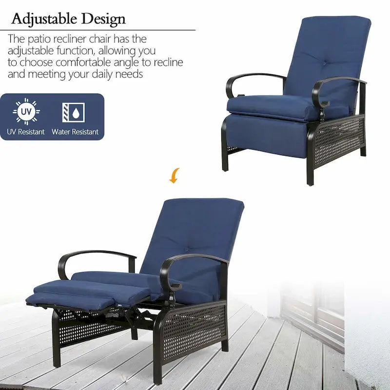 Poltrona Reclinabile Regolabile da Esterno con Cuscino - 38 (P) x 26.5 (L) x 38.5 (A) POLLICI