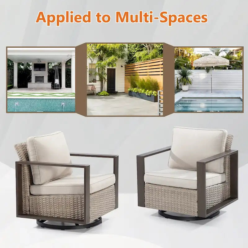 Cozywor Set 2 Sedie a Dondolo da Esterno in Rattan per Patio con Telaio in Metallo e Cuscini