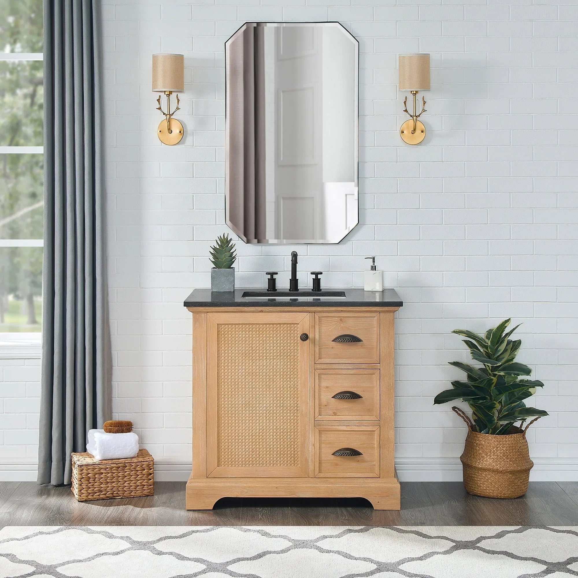 Mobile bagno Hervas con top in marmo naturale senza specchio