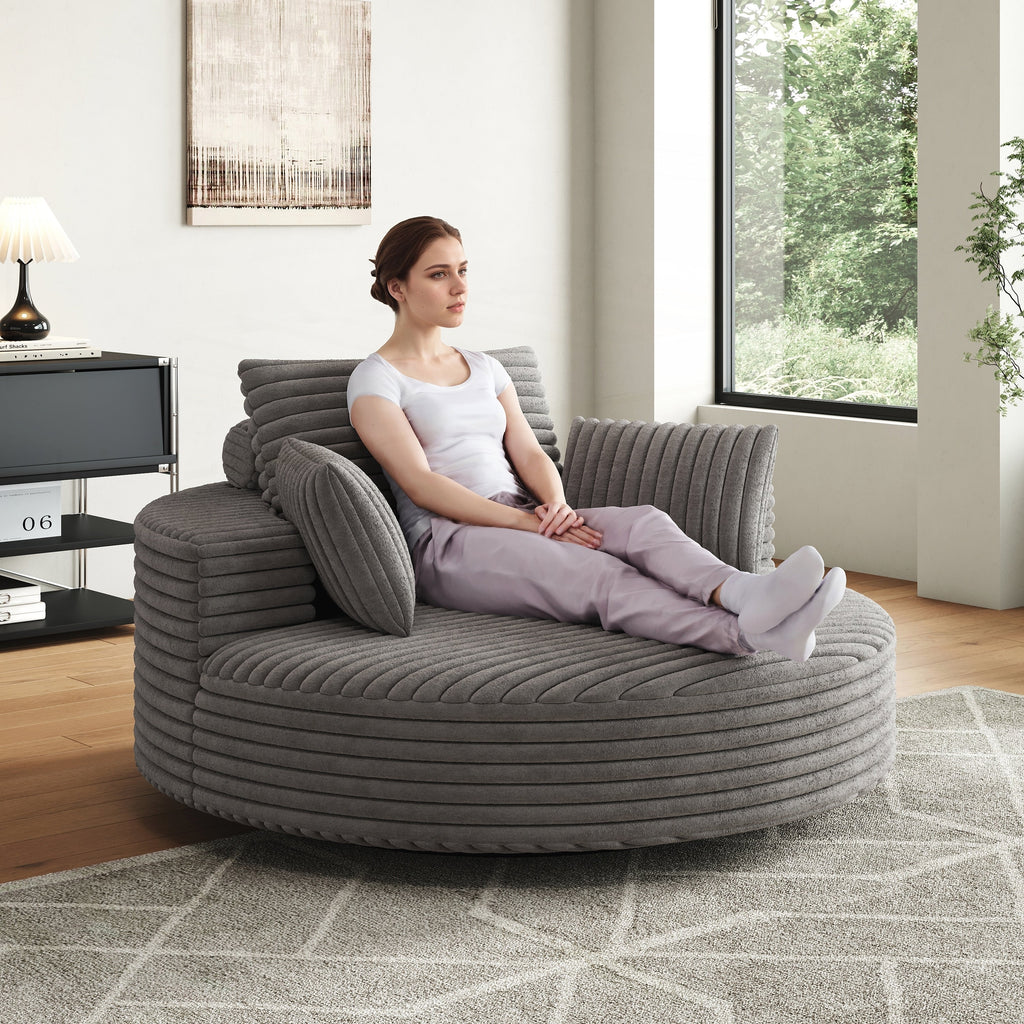 Poltrona singola girevole in ciniglia a coste e schiuma
