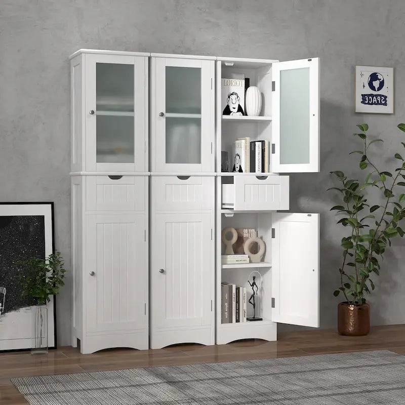 Colonna da bagno alta, autoportante, con ante e cassetto