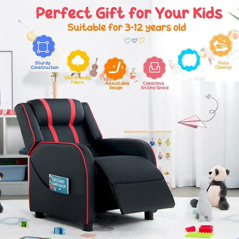 Poltrona Reclinabile Ergonomica Gymax per Bambini in Pelle con Poggiapiedi