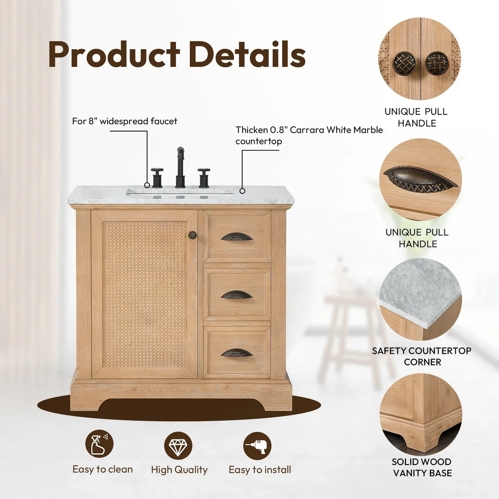 Mobile bagno Hervas con top in marmo naturale senza specchio