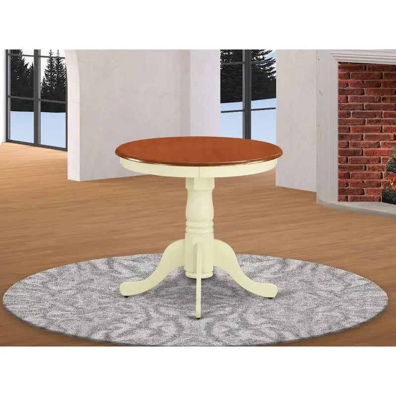 East West Furniture Eden - Tavolo da pranzo rotondo con base a piedistallo, colore burro e ciliegio