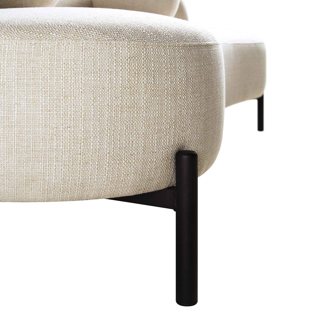 Divano curvo a 3 posti con cuscini a sfera, misto lino beige