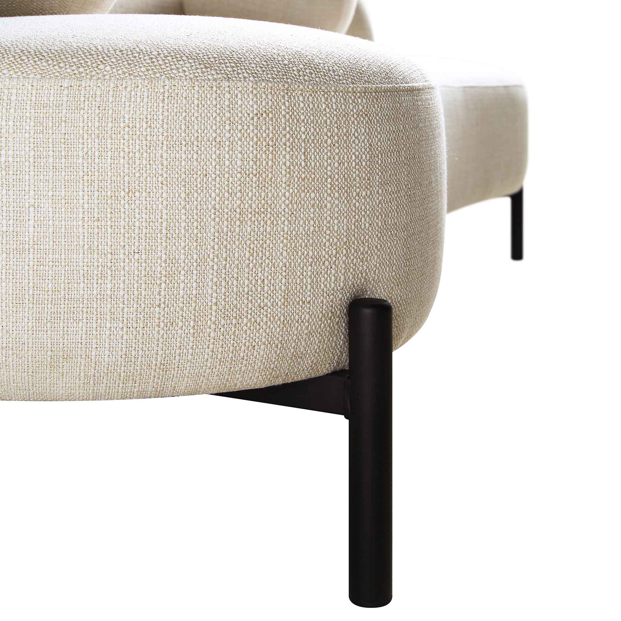 Divano curvo a 3 posti con cuscini a sfera, misto lino beige
