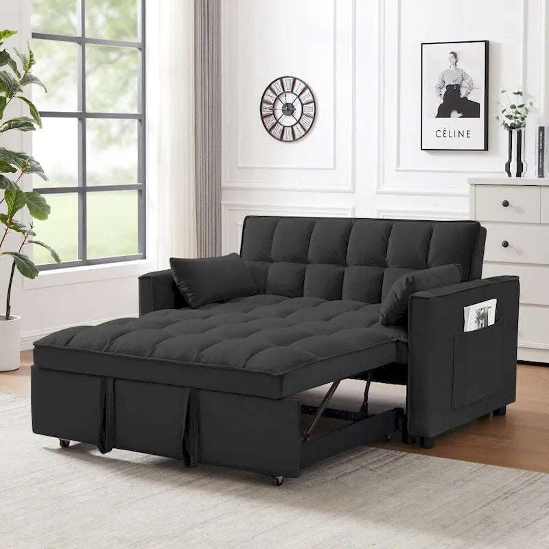 Divano letto 3 in 1 in velluto convertibile con letto estraibile e schienale reclinabile
