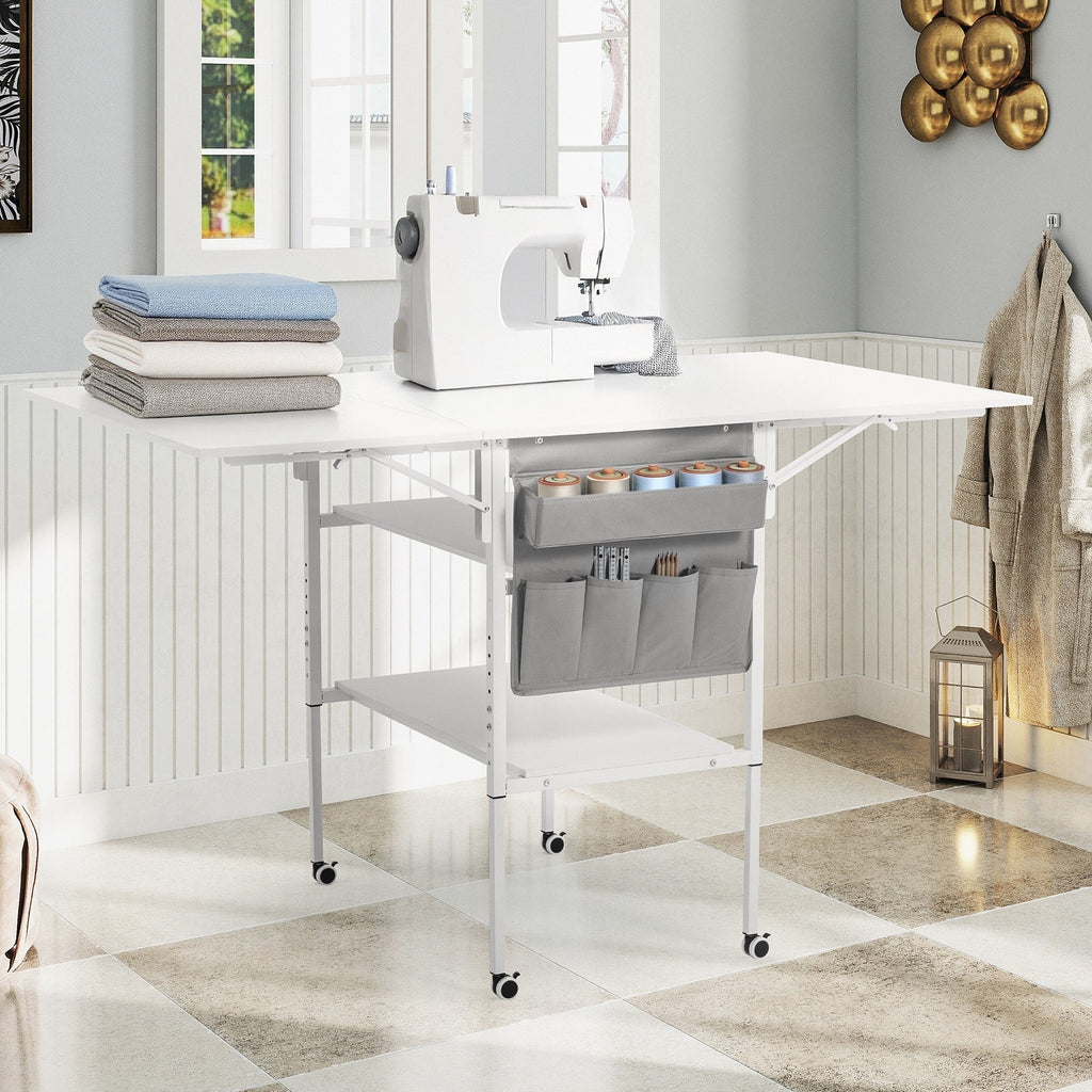 Tavolo Artigianale Regolabile in Altezza con Ripiani Portaoggetti, Tavolo da Taglio Pieghevole Mobile per Ufficio Domestico, Sala da Cucito, Stanza per Hobby