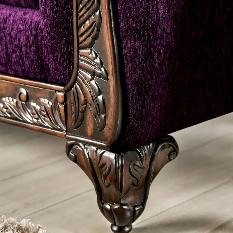 Divanetto Grendel tradizionale in ciniglia viola con braccioli arrotolati di Furniture of America