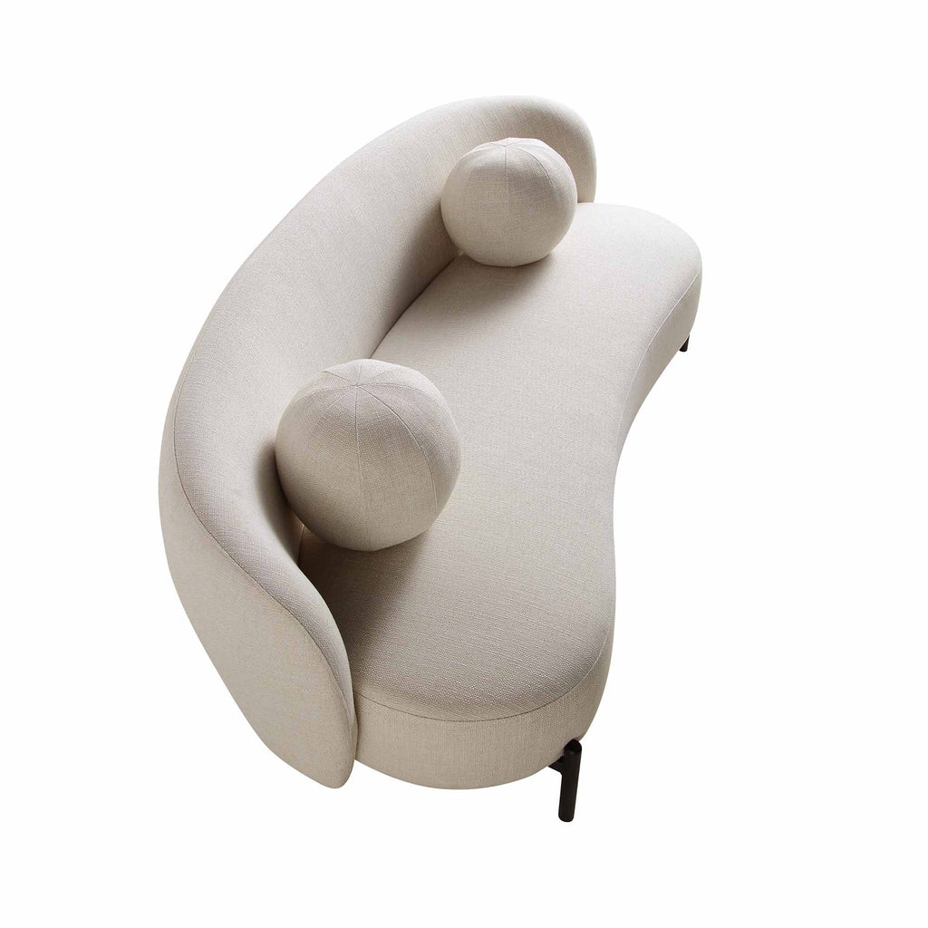 Divano curvo a 3 posti con cuscini a sfera, misto lino beige