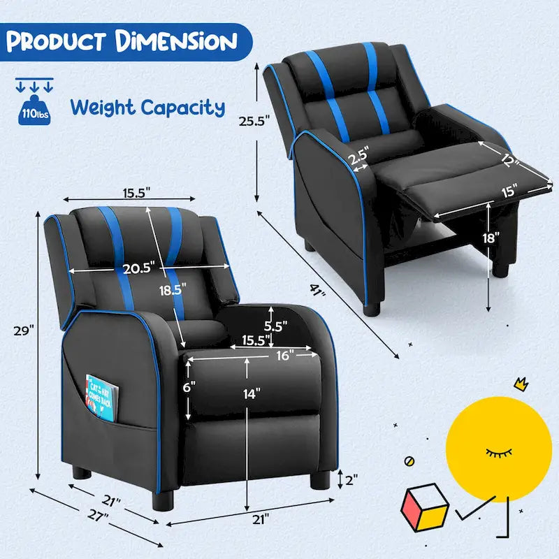 Poltrona Reclinabile Ergonomica Gymax per Bambini in Pelle con Poggiapiedi