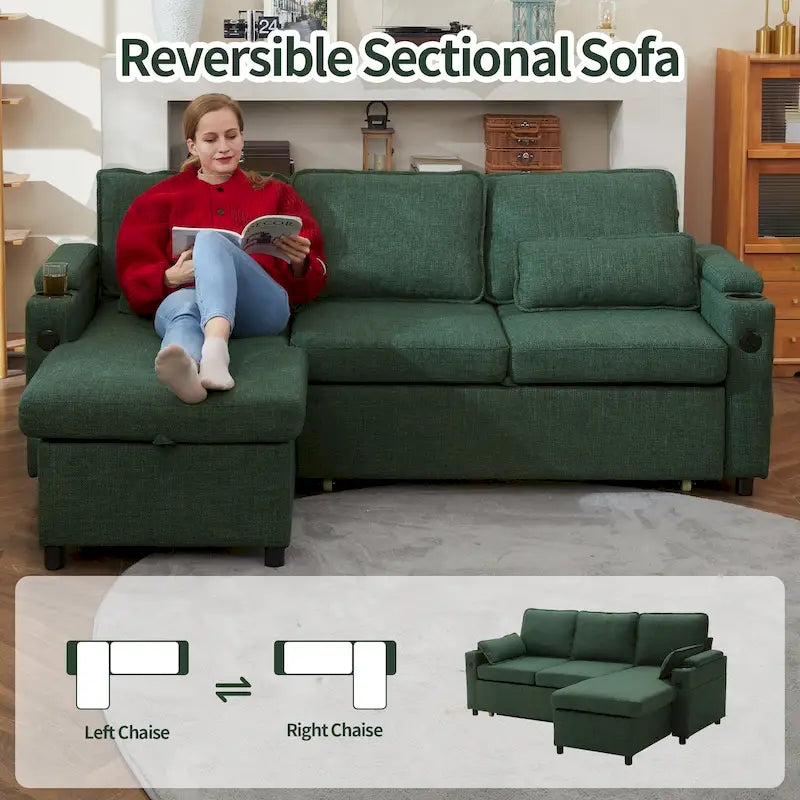 Divano letto a L da 80", Divano letto a scomparsa, Divano letto convertibile con penisola reversibile