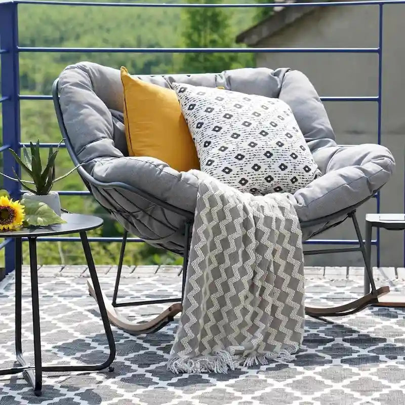 Sedia a dondolo gigante da patio, sedia a forma di uovo per interni ed esterni, in stile libero, con cuscino, poltrona moderna per giardino, cortile