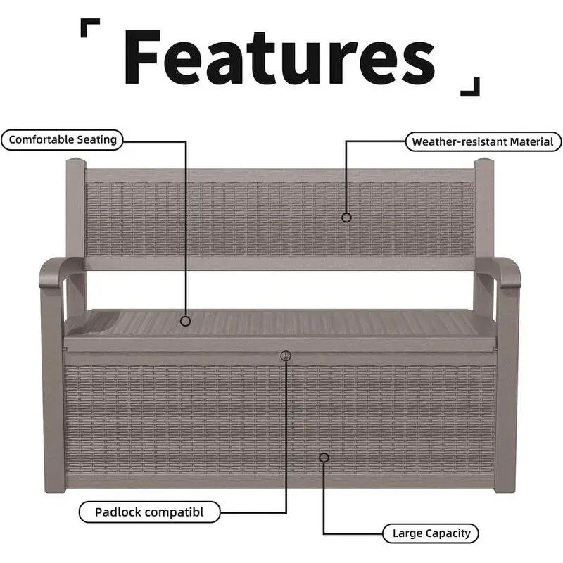 Panca contenitore in resina per tutte le stagioni con scomparto nascosto e chiudibile a chiave - Design effetto rattan, capacità 227 kg, contenitore da 265 litri