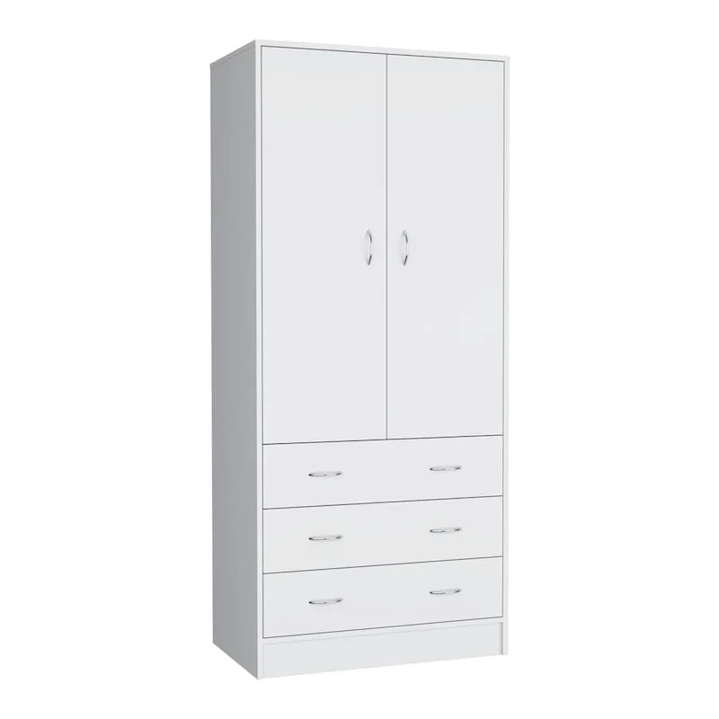 19 Armadio moderno a due ante con 3 cassetti e 1 asta appendiabiti per camera da letto