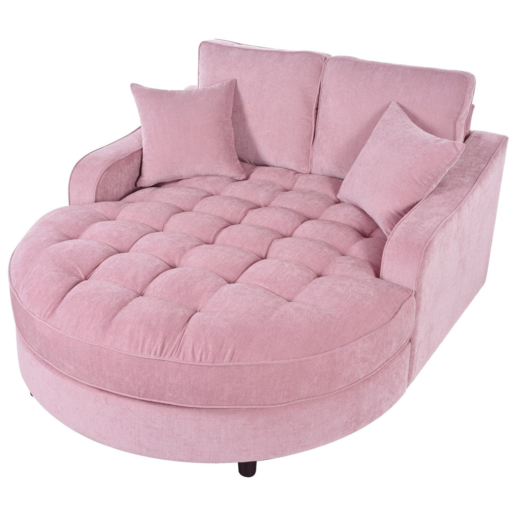 Divano Letto Chaise Longue in ciniglia, Divano Imbottito con Schienale Trapuntato e 2 Cuscini Rimovibili per Soggiorno