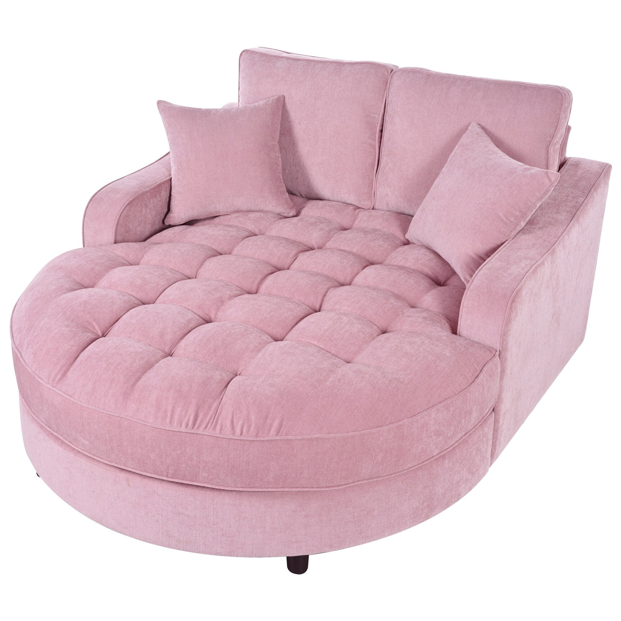Divano Letto Chaise Longue in ciniglia, Divano Imbottito con Schienale Trapuntato e 2 Cuscini Rimovibili per Soggiorno