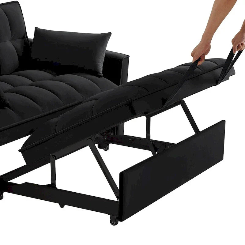 Divano Letto Estraibile 4-in-1 - Divanetto in Velluto - Divano Letto Convertibile con Schienale Reclinabile, 2 Tasche Laterali