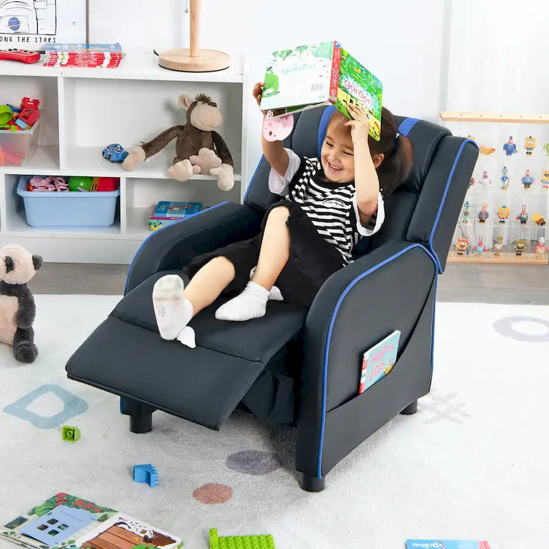 Poltrona Reclinabile Ergonomica Gymax per Bambini in Pelle con Poggiapiedi