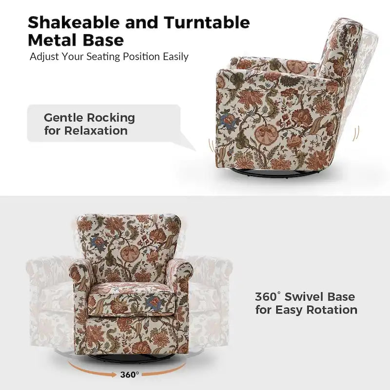 Poltrona girevole a dondolo Georg Comfortable Floral Fabric con braccioli arrotolati di HULALA HOME