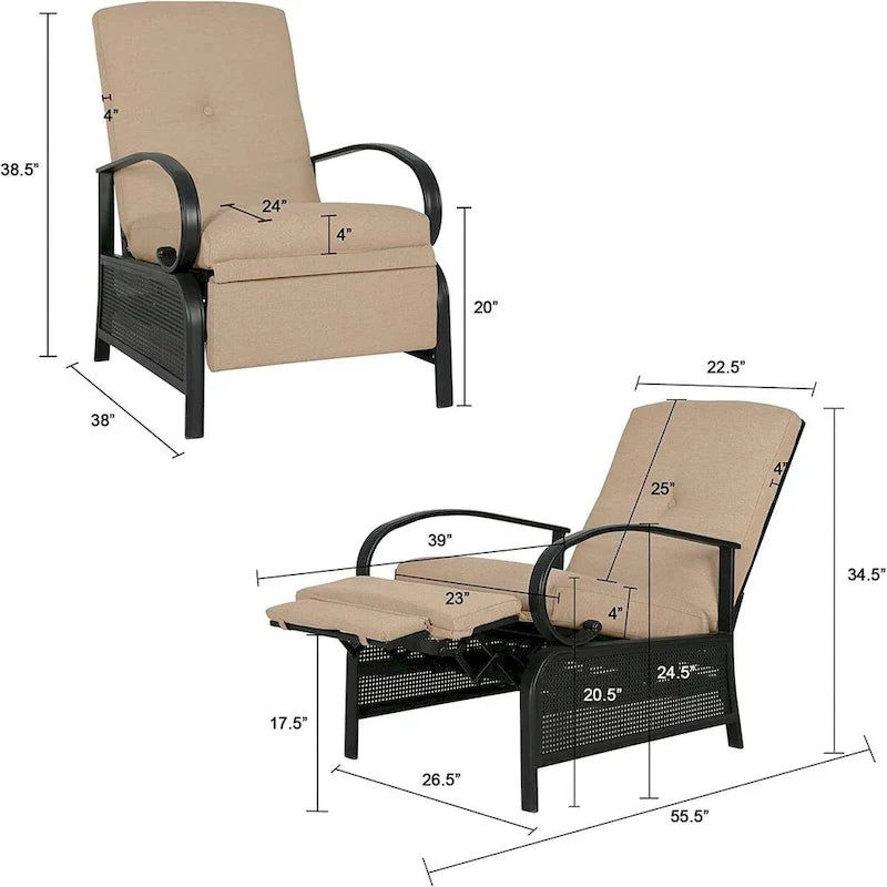Poltrona Reclinabile Regolabile da Esterno con Cuscino - 38 (P) x 26.5 (L) x 38.5 (A) POLLICI