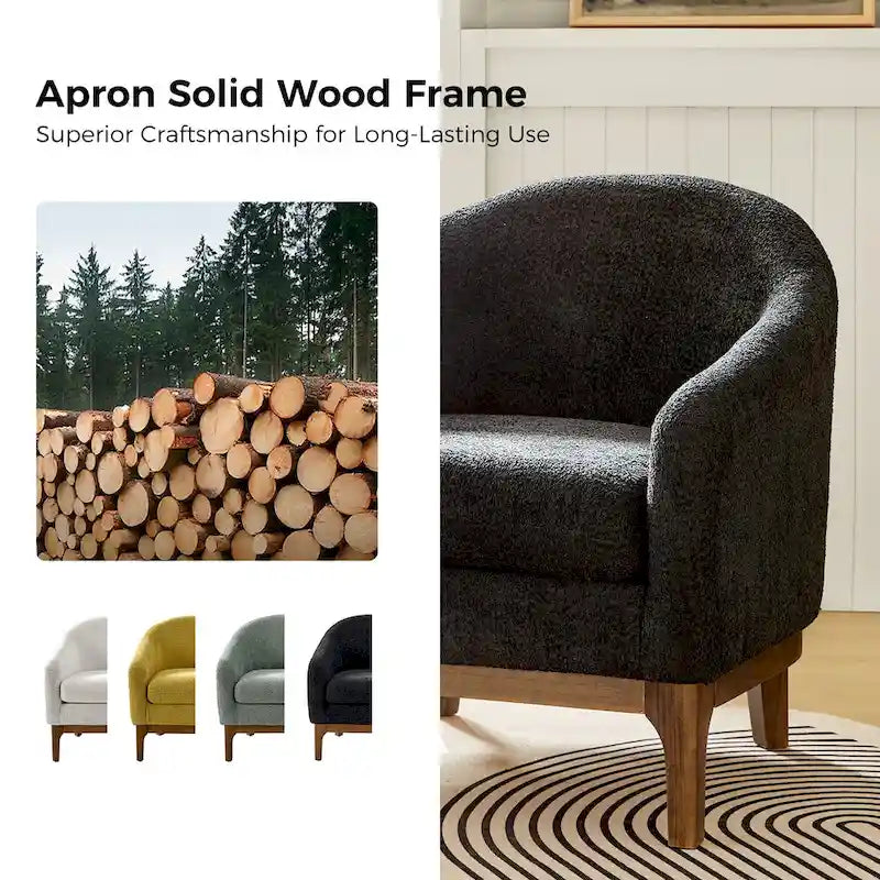 Poltrona a botte Augus Modern Boucle con gambe in legno massello di HULALA HOME