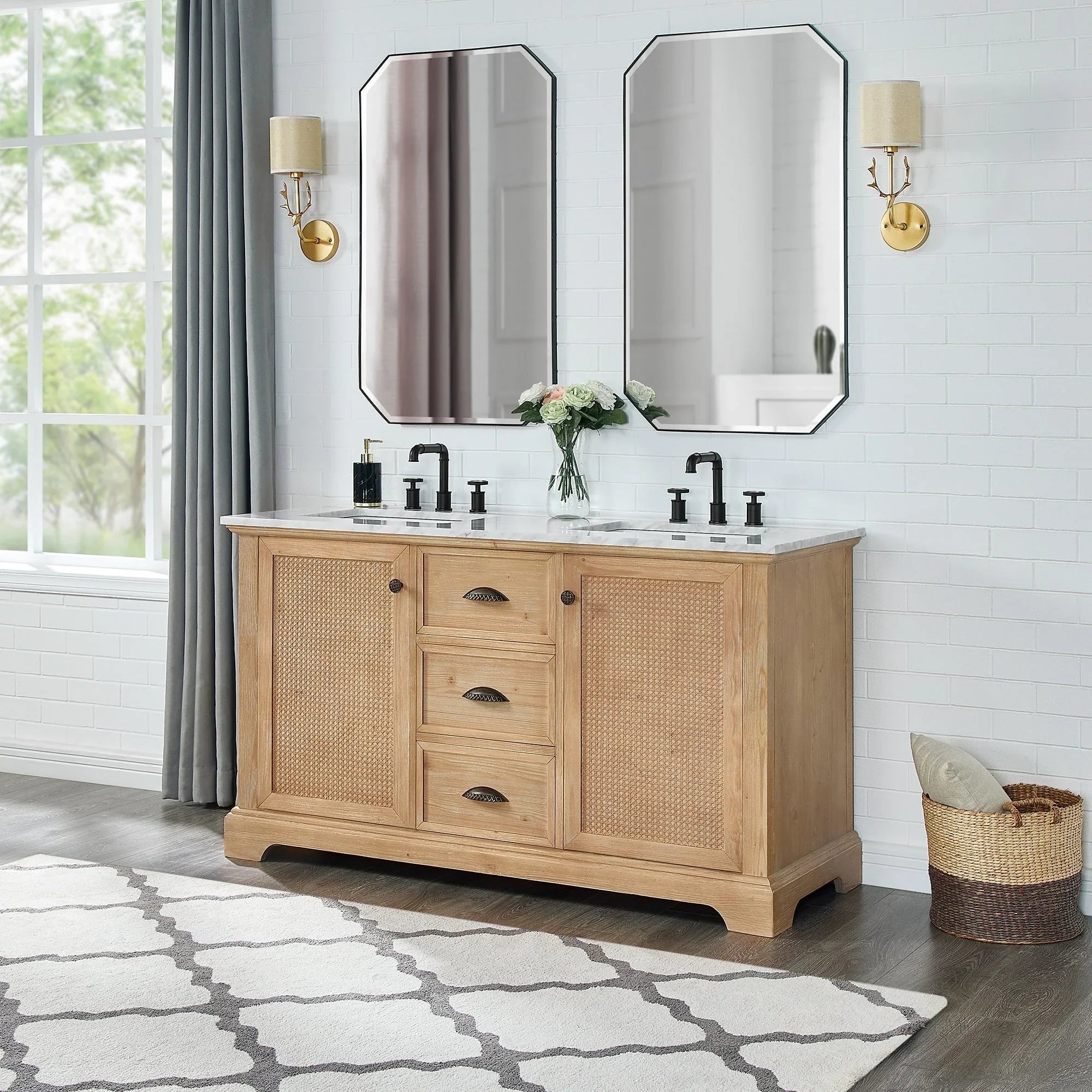 Mobile bagno Hervas con top in marmo naturale senza specchio