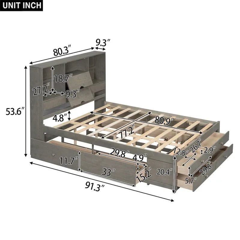 Letto a piattaforma King Size con testiera contenitore e 8 cassetti